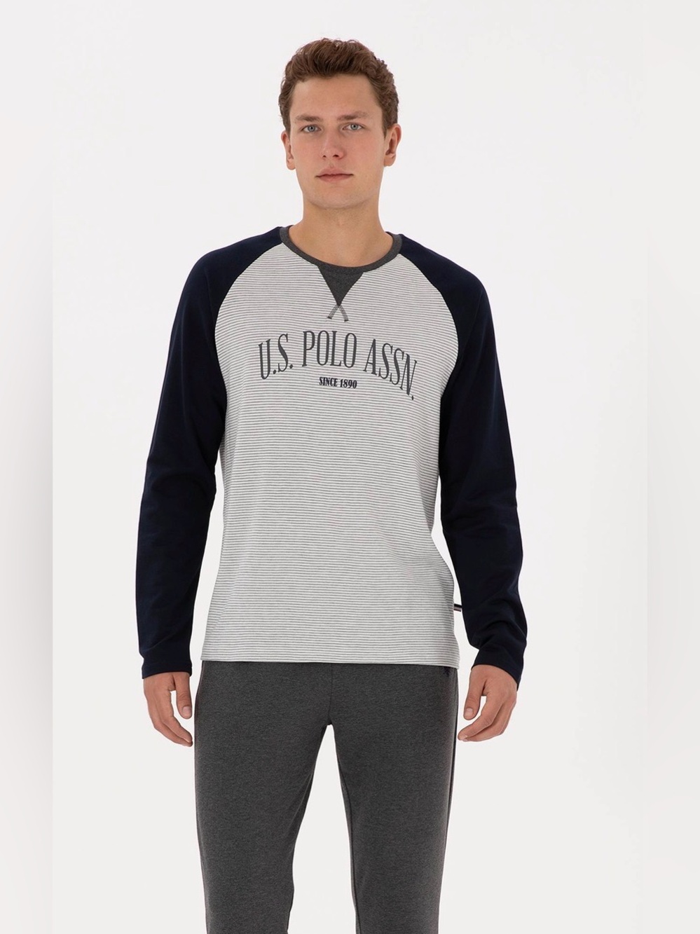 U.S. Polo Assn. Navy & White Long-Sleeve Raglan Tee